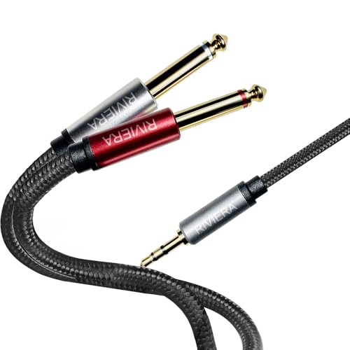 RIVIERA 6FT/1.8M Audio Cable 3.5mm 1/8" TRS to Dual 6.35mm 1/4" TS Braided Sheild Copper Wire and 24K Gold Plated Low Noise with Braided Nylon Jacket for Digital Players & Musical Instruments - color: 1/8 TRS-Dual 1/4 TS Black, size: 6FT/1.8M