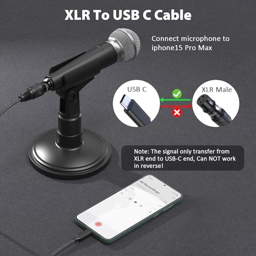 XLR to USB C Cable 15ft, USB C to XLR Female Microphone Cable Nylon Braided for iPhone 15, Samsung, Google, HTC, Xiaomi Smartphone, Tablets, Notebooks - size: 15ft 1pack