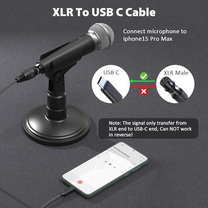 XLR to USB C Cable 15ft, USB C to XLR Female Microphone Cable Nylon Braided for iPhone 15, Samsung, Google, HTC, Xiaomi Smartphone, Tablets, Notebooks - size: 15ft 1pack