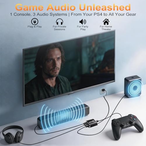 Optical Audio Splitter 1x3, Toslink Digital SPDIF Splitter 1 in 3 Out | Supports Dolby Digital DTS 5.1 & LPCM 2.0, Compatible with PS5, Xbox, TV, Sound Bar, Home Theater