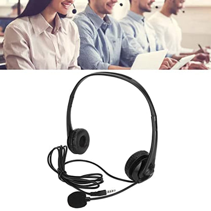 Call Center Headset with Microphone, Customer Service Headset Hands Stereo Corded Binaural Pc Noise Cancelling Headphone for Phone Sales, Office USB/3.5Mm Headphones(3.5mm Model)