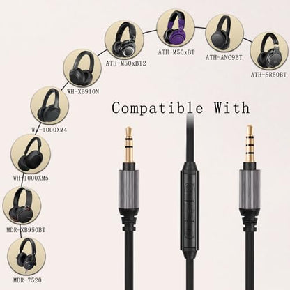 FAAEAL WH-1000XM5 Audio Cable Compatible with Sony WH-1000XM4/XM3 MDR-1AM2 Technica ATH-M50xBT ATH-ANC7B Headphones,in-line mic Control Extension Aux Cord 4.9ft w/mic - color: Black(4.9ft w/mic)