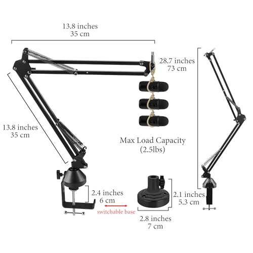 GEEKRIA for Creators Microphone Arm Compatible with Blue Yeti, Yeti X, Yeti Pro, Snowball ICE, G Yeti GX, Mic Boom Arm with Table Flange Mount Adapter, Suspension Stand, Desk Mount Holder