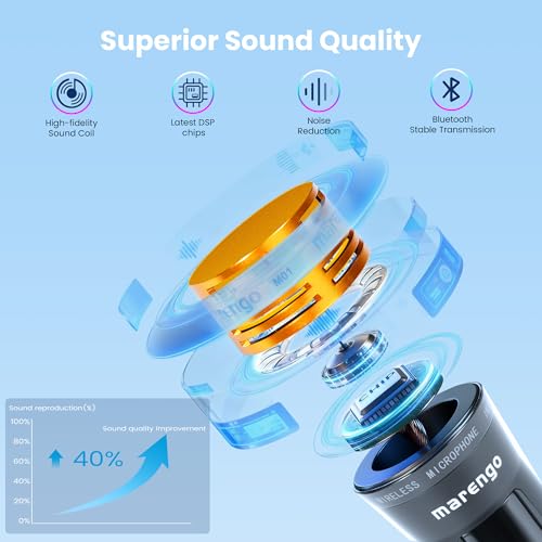 Marengo Metal Wireless Microphone,UHF Handheld Karaoke Mics,Rechargeable