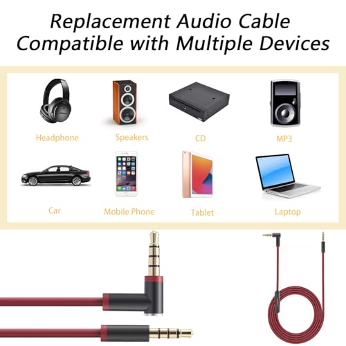 Replacement Audio Cable for Beats Headphones, Beats Cable Compatible with Solo Pro/Studio/Solo, Executive Mixr Pill with in Line& Volume Control (Black/red) - color: black/red