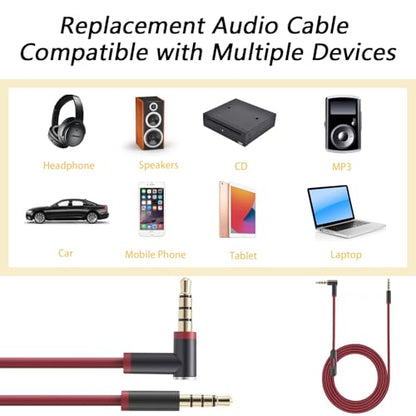 Replacement Audio Cable for Beats Headphones, Beats Cable Compatible with Solo Pro/Studio/Solo, Executive Mixr Pill with in Line& Volume Control (Black/red) - color: black/red