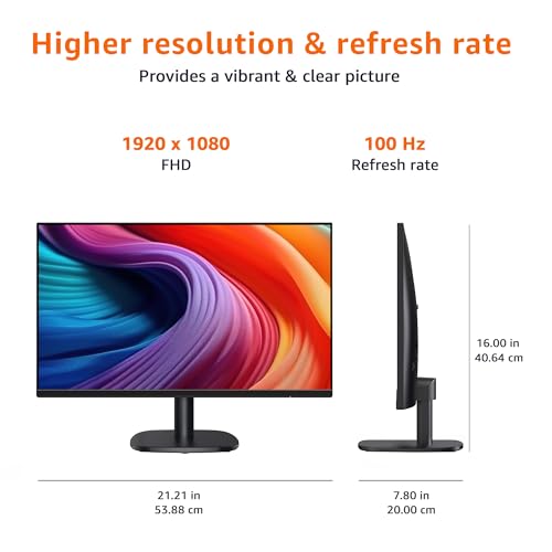 Amazon Basics 24 Inch (23.8 inch viewable) Monitor, FHD 1080P, Max 100Hz, VESA Compatible, Built-in Speakers, Black - size: 23.8 inch viewable, style: 100Hz