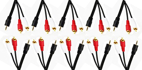 C&E 3.5mm Stereo Male to Dual RCA Male (Right and Left) Audio Cable, 6 Foot - 10-Pack - size: 6 Foot, style: 10-Pack