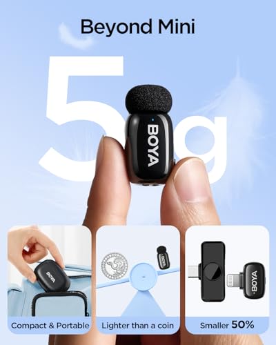 BOYA Mini 2 Wireless Lavalier Microphone with AI Noise Cancellation, App Control, 30H Battery Charging Case - for iPhone, Video, Podcasts, Vlogging, TikTok, YouTube - style: Mini 2(Lightning)
