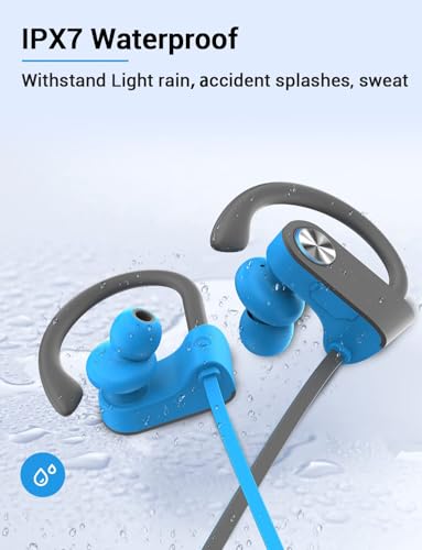 Bluetooth 5.3 Headphones, Wireless Sports In-Ear Earbuds IPX7 Waterproof | 16 Hours Playtime, Sweatproof Stereo Earphones with MIC, Noise Cancelling Headsets for Gym Running Workout, Clear Sound - color: Blue