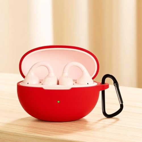 Silicone Protective Case for i121 Earbuds, Compatible with King Lucky Clip-On Open Ear Headphones, Full Cover Shockproof Anti-Scratch Case with Keychain Carabiner, Charging Port Access - color: Red