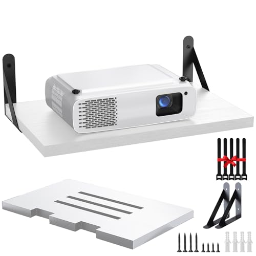 DAWASAPAT Projector Shelf/Modem Shelf/Router Shelf/Cable Box Wall Mount/Router Wall Mount, 15.7" x 9.8"(Lx W) White Projector Holder Stand Accessories with Cable Ties - color: White