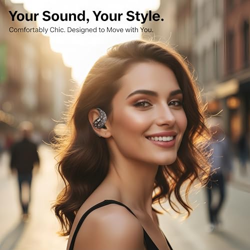 Open Ear Headphones - Bluetooth 6.0 Wireless Earbuds for Sports and Running, 36H Playtime, Air Conduction Over-Ear Buds with Mic, Sweatproof Workout Earphones for iPhone and Android, Black