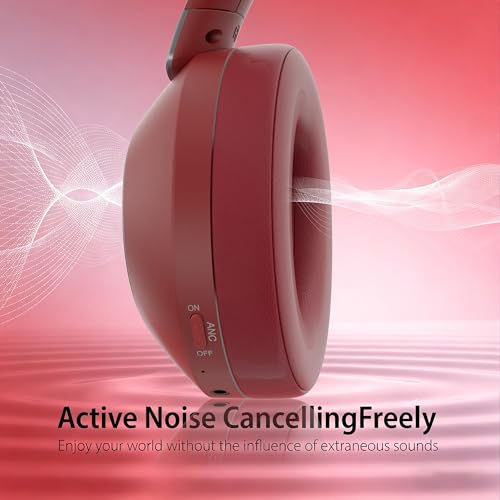 Headphones Wireless Bluetooth, 100H Playtime Active Noise Cancelling Headphones, Bluetooth Headphone with Mic, Over Ear Wireless Headphone with Deep Bass - color: Wine red