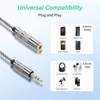 SinLoon 4.4mm Female to 3.5mm TRS Male Audio Adapter Cable, Gold Plated OFC Braided Converter, Balanced to Unbalanced for HiFi DAP Headphone Amplifier (Cool Grey)