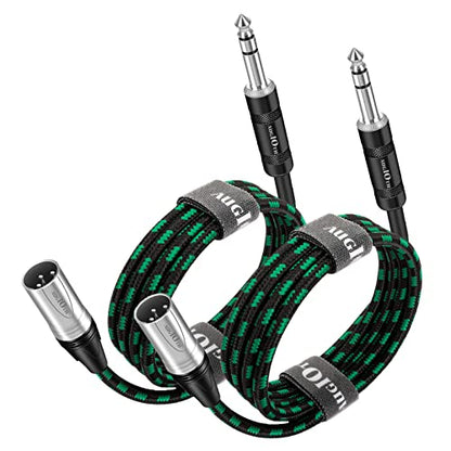 XLR Male to 1/4 Cable 6ft 2 Pack 2 Meter Green Braided | Balance 6.35mm TRS Plug to 3-pin XLR Male Cannon Mic Cable - color: Green TRS to XLR male, size: 6ft-2Pk