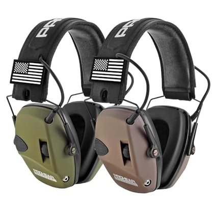 PROHEAR 2 Pack Electronic Ear Protection for Shooting with 4X Sound Amplification, Gun Range Hearing Protection Muffs, NRR 23dB Noise Reduction Headphones for Hunting, Green and Brown - style: Electronic-green+brown