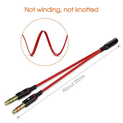 Maeline Headphone Splitter Adapter, 3.5mm Mic Cable for Computer, Headset 3.5mm Female to 2 Dual Male Microphone Audio Stereo Jack Earphones Port to Gaming Speaker PC - Red