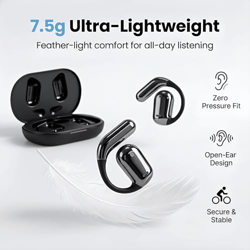 HAUSBELL Open Ear Wireless Earbuds Bone Conduction Headphones 80H Sports | IPX5 waterproof, digital display, 6.1Bluetooth. Ergonomic earhook for cycling, running & gym. Comfort for glasses wearers