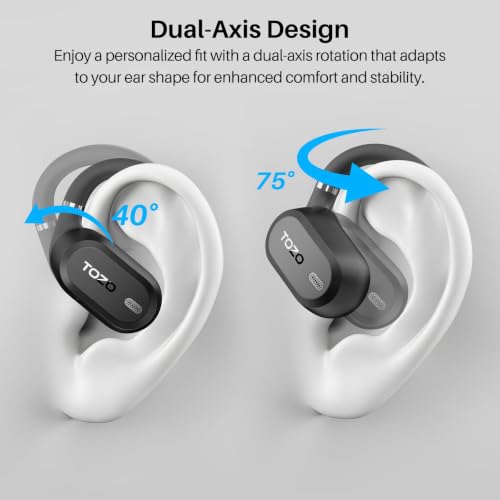 TOZO OpenWear Open Ear Earbuds, AI Translation Real Time 145+ Languages | 60H Translator Ear Buds Audifonos Traductores Inglés Español, All Day Comfort, Bluetooth Headphones 5.4 with Smart Display - color: Matte Black