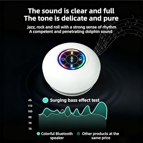 Mini Bluetooth Shower Speaker White, Silicone Suction Cup Portable Speaker with LED Lights, IPX4 Waterproof, Built in Mic, for Bathroom Kitchen Outdoors, Ideal Gifts (White) - color: White