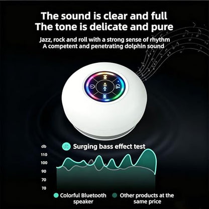 Mini Bluetooth Shower Speaker White, Silicone Suction Cup Portable Speaker with LED Lights, IPX4 Waterproof, Built in Mic, for Bathroom Kitchen Outdoors, Ideal Gifts (White) - color: White