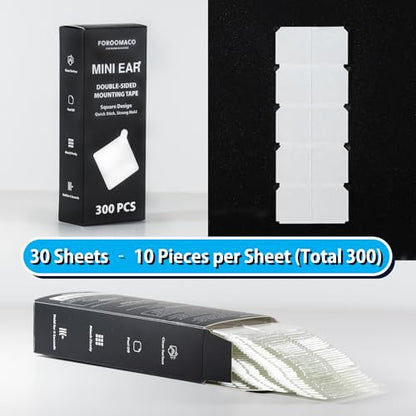 FOROOMACO Mini Ear Double-Sided Mounting Squares for Acoustic Foam, 300 Pcs | Pre-cut 1.18 in foam mounting tape squares with easy-peel tabs for acoustic foam, foam boards, signs and light decor