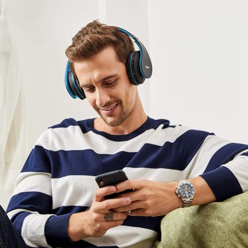 ZIHNIC Bluetooth Headphones Over-Ear, Black/Blue | Foldable Wireless and Wired Stereo Headset Micro SD/TF - color: Blue