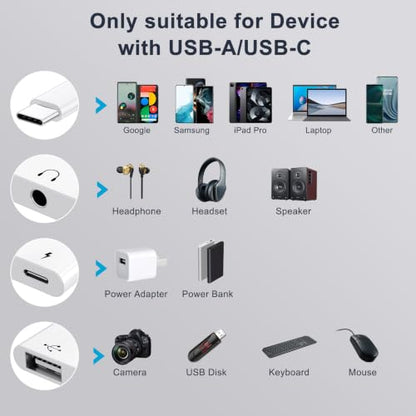 USB C to 3.5mm Audio Headphone Adapter with Charger Port,OTG Adapter | 3 in 1 USB C to USB Adapter for iPhone 17/16/15 Samsung Galaxy S22 Ultra S21 S20 i-Pad Pro Air Pixel 4 Laptops