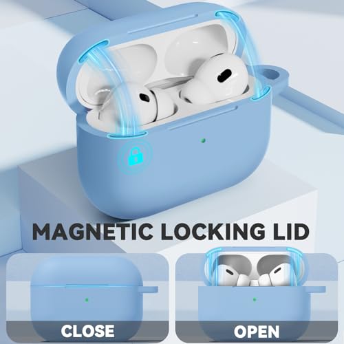 Ljusmicker for AirPod Pro Case Cover with Cleaner Kit,Soft Silicone Protective Case for Apple AirPods Pro 2nd/1st Generation for Women Men,AirPod Pro Case with Magnetic Lid Lock & Keychain-Pure Blue - color: C-Magnetic Sky Blue