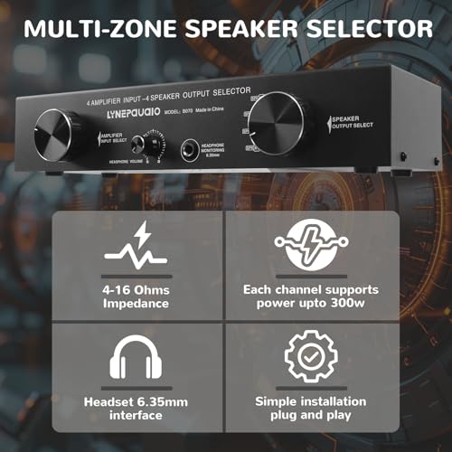 Amplifier Speaker Switcher Selector Supports 4 Input 4 Output