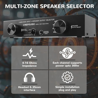 Amplifier Speaker Switcher Selector Supports 4 Input 4 Output