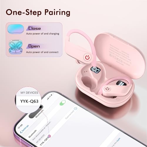 Wireless Earbuds, Bluetooth 6.1 Headphones with 120H Playtime LED Display Case, Noise Canceling Earbud with Easy Button Controls Earpiece Waterproof for Running Workout Gym Cherry Blossom Pink