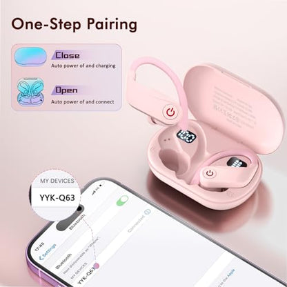 Wireless Earbuds, Bluetooth 6.1 Headphones with 120H Playtime LED Display Case, Noise Canceling Earbud with Easy Button Controls Earpiece Waterproof for Running Workout Gym Cherry Blossom Pink
