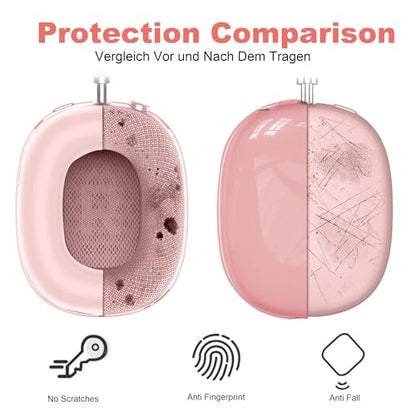 Aiivioll 3 in 1 Silicone Case Cover for AirPods Max Headphones, Clear Soft TPU Ear Cups Cover/Ear Pad Case Cover/Headband Cover for AirPods Max (2024/2020), Ear Cushions Cover for AirPods Max(Pink) - color: Pink