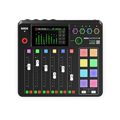 Rode RODECaster Pro II Audio Production Studio Bundle with 2x Zoom ZDM-1 Podcast Mic Packs, StreamEye Adjustable Boom Arms, 32GB microSD Card and StreamEye Polishing Cloth