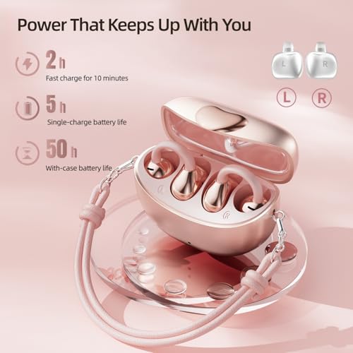 HJX 3rd Gen Clip On Earbuds, Open Ear Bluetooth 6.0 Wireless Headphones with Mic, Freeclip Secure Fit for Small Ears and Glasses,Running Ear Buds for Work Out,50H Playtime, ENC, IPX7 Waterproof,Pink - color: Pink