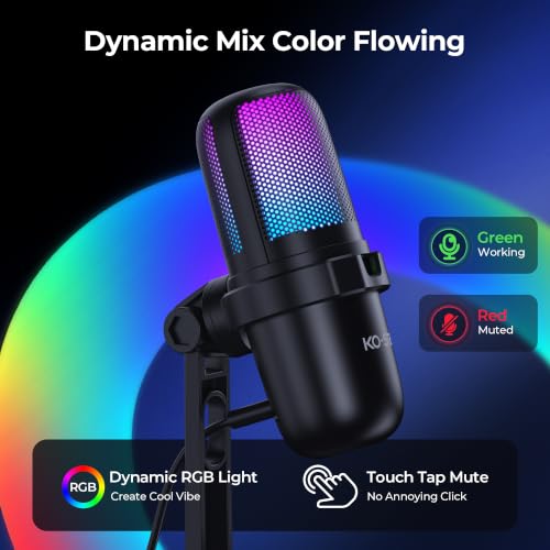 USB Streaming Gaming Microphone, PC Condenser Desktop Mic for Video, Home use, YouTube, with RGB Control, Gain Knob, 3.5mm Headphone Jack, Shock Mount, on Computer/PS5 - (Black) - color: Black