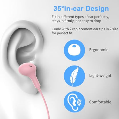 USB Earbuds with Microphone for PC Laptop,Wired USBA Headset,Pink | in Ear Buds Noise Isolating Light Laptop Earphones,Headphones with Mic for Dell HP Computer PC Office Zoom Work Gaming School - color: Pink