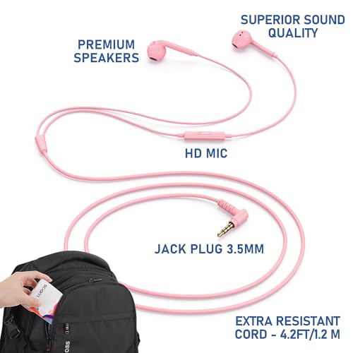 LUDOS Zenith Wired Earbuds in-Ear Headphones, 5 Year Warranty, Earphones - color: Pink, size: 3.5 mm