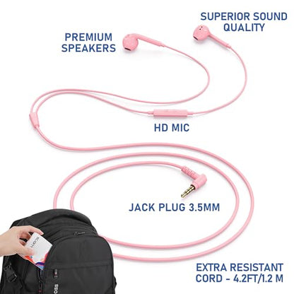 LUDOS Zenith Wired Earbuds in-Ear Headphones, 5 Year Warranty, Earphones - color: Pink, size: 3.5 mm
