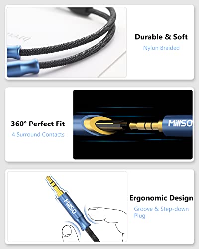 Headphone Mic Splitter 3.5mm Headset Adapter TRRS Male to 2 TRS Female [Nylon Braid & Young Series] Mic & Audio Y Splitter Cable for Gaming Headset to PC, Xbox, Laptop, PS4, PS5 | Nylon Braid, Mic & Audio Stereo Y Splitter Cable for Dual-plug Game Headset