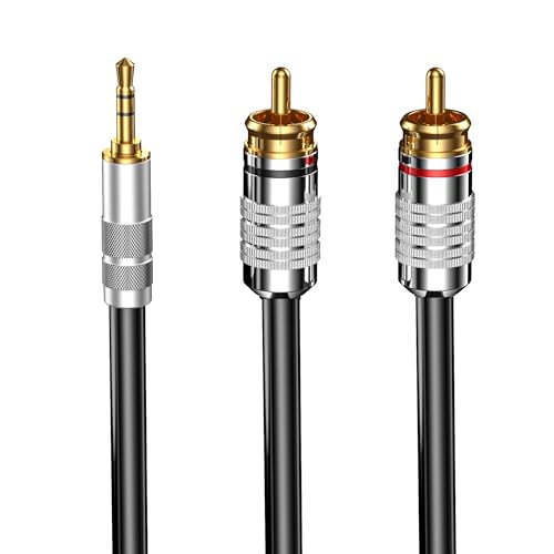 3.5mm to RCA Cable, Aux Stereo Audio Adapter Jack 1/8 to RCA Audio Y Cord for Headphone,MP3,Tablet,Speaker,MP3,HDTV,Phone,Black, 9.8FT - size: 9.8FT, style: Straight 3.5mm