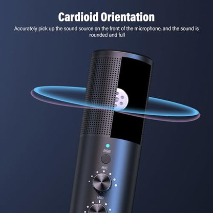 USB Microphone,with Brilliant RGB Lighting Headphone Output Volume Control, Mute for Computer Mobile Phone Live Streaming Recording