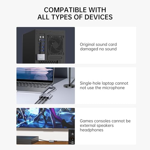 USB to 3.5mm Jack Audio Adapter External Sound Card with Dual 3.5mm Headphone and Microphone TRS Jack to USB Compatible with Windows, Laptops, Desktops Windows, MAC, Linux, PC, PS5, PS4 - color: Grey