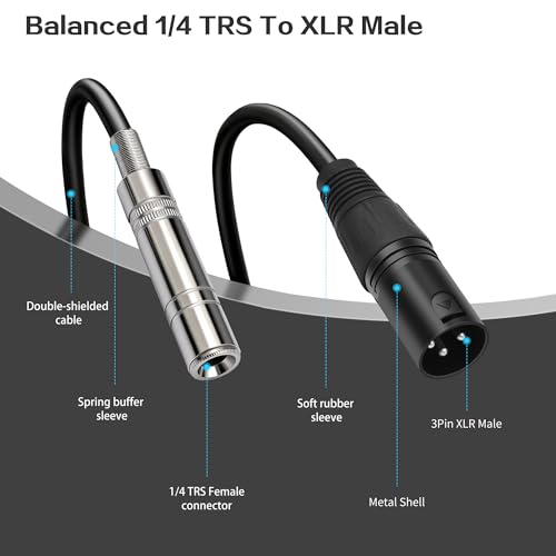 XLR Male to 1/4 inch 6.35MM Female Stereo Audio Cable 3PIN XLR Male to TRS Female Cable 1 FT(30cm) 2pcs - style: 3PIN XLR male to 6.35MM TRS Female Cable 1 FT(30cm)