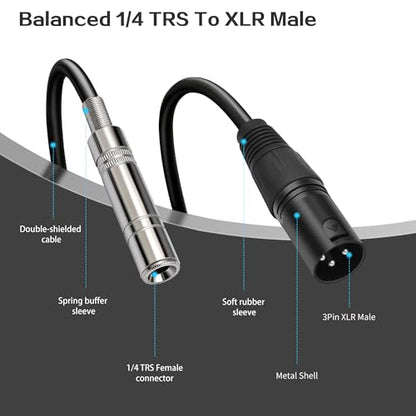 XLR Male to 1/4 inch 6.35MM Female Stereo Audio Cable 3PIN XLR Male to TRS Female Cable 1 FT(30cm) 2pcs - style: 3PIN XLR male to 6.35MM TRS Female Cable 1 FT(30cm)
