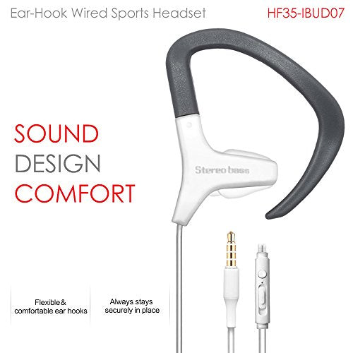 NEM Universal in-Ear Sport Headphones, Noise Isolating Sweatproof Earbuds with Mic & Remote, Adjustable Earhook Wired Stereo Earphones for Running, Gym Workout, Compatible with iPhone & Samsung