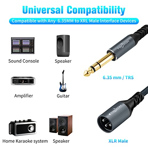 Twozoh XLR Male to 1/4 TRS Stereo Audio Cable 30FT, Braided Jack 6.35mm to XLR Male 3Pin Guitar Cable (Professional/HiFi) - color: 1/4 to XLR Male, size: 30FT