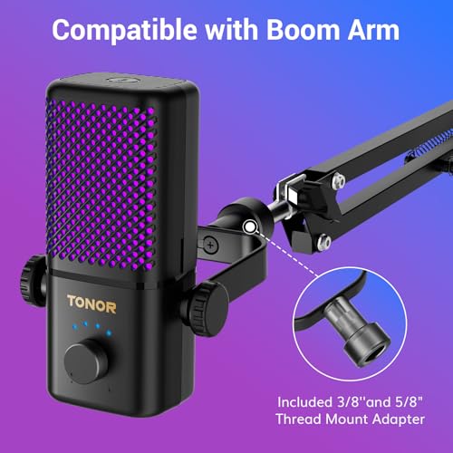 TONOR Gaming Microphone Compatible with Xbox, RGB Condenser Streaming Mic, Low Noise, Gain Control, One Tap Mute, Compatible with Capture Card, 200 cm/78inch Cable, Desktop Stand, Black, TCX3 Flow - color: Black, style: Microphone with Wireless Receiver